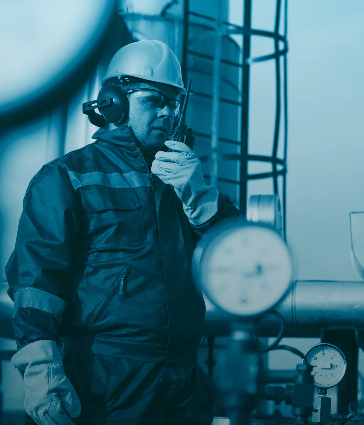 Reliability engineer monitoring plant equipment