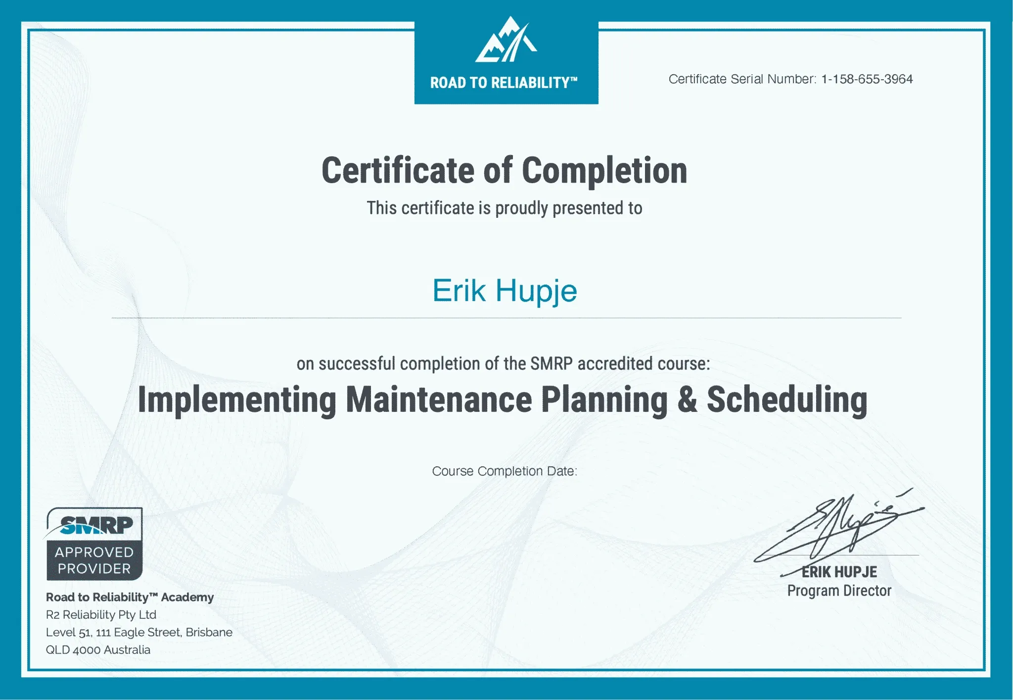 planning and scheduling turkish sample certificate